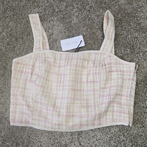 NWT Line & Dot Pink and Yellow Crop. Womens Large